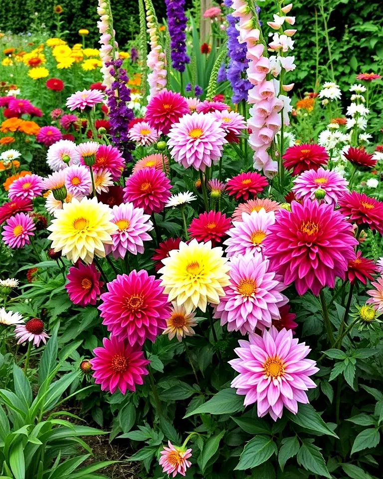 dahlias in mixed flower beds