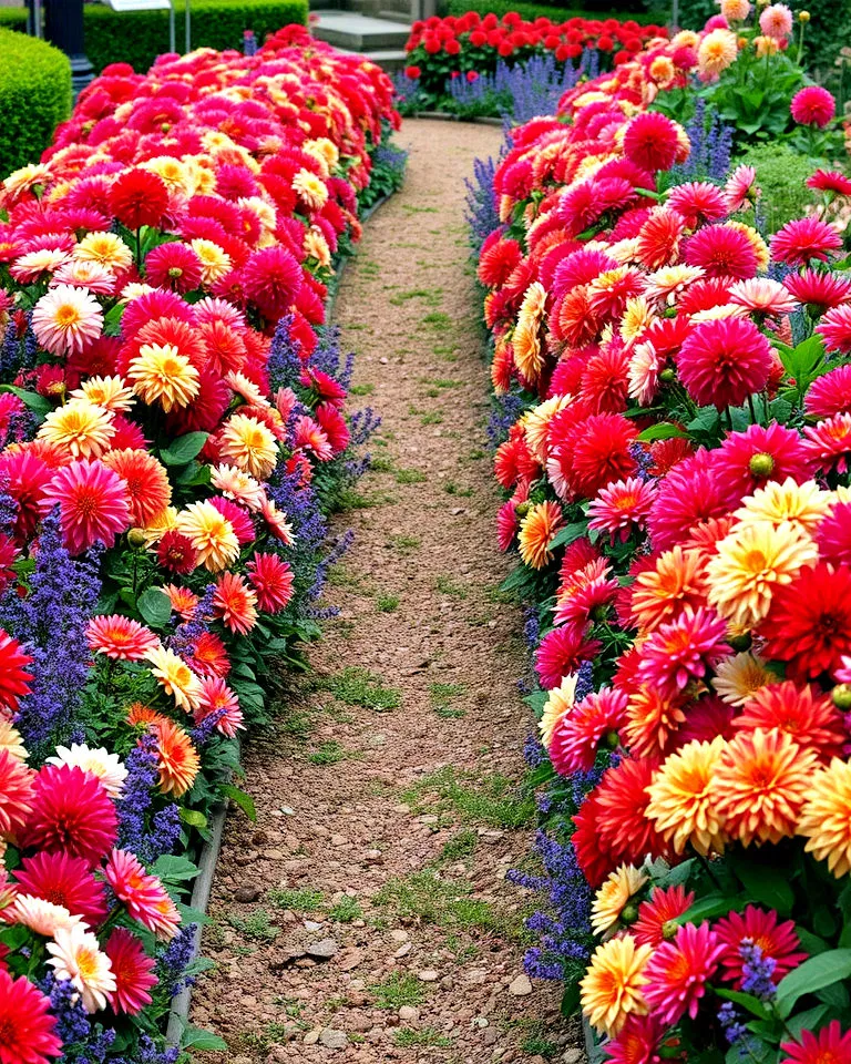 dahlia border along garden path