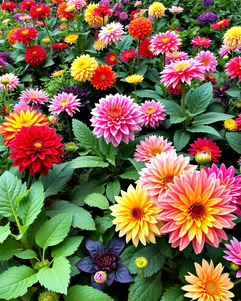 dahlias paired with ornamental vegetables
