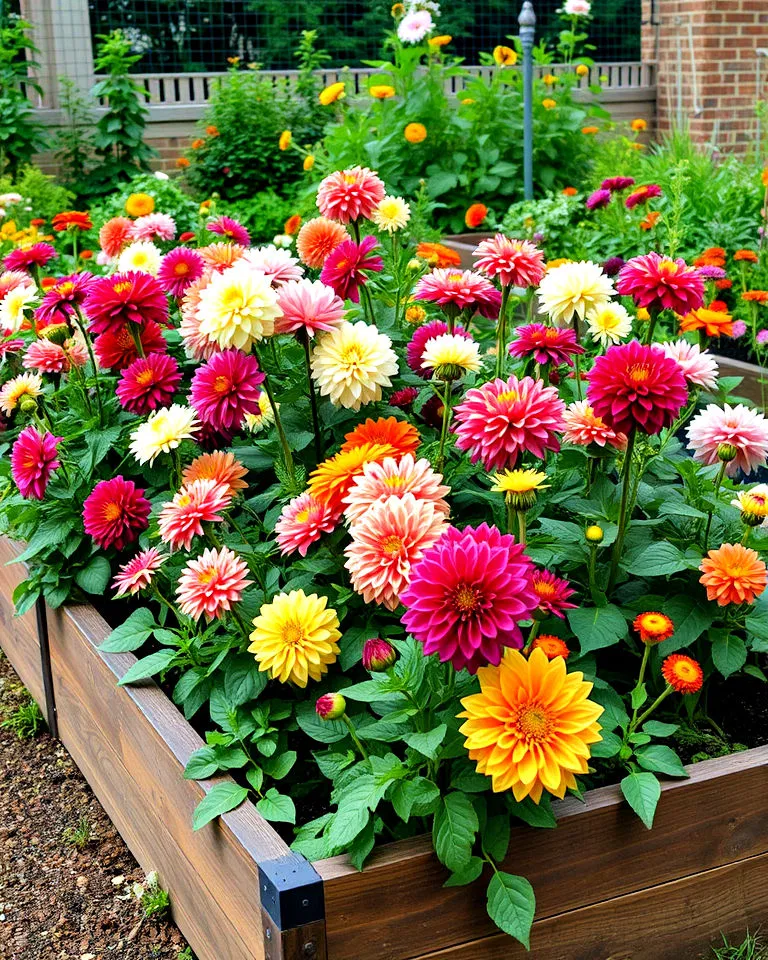 dahlias in raised garden beds