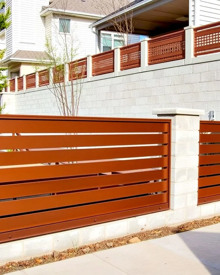 concrete fence with horizontal slats