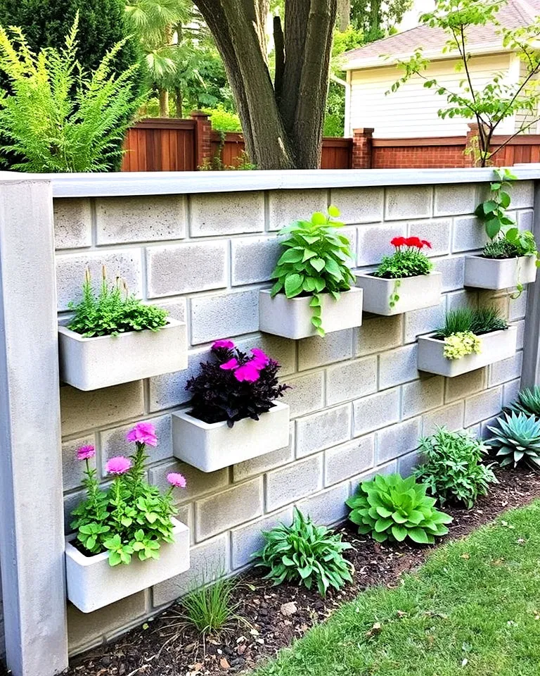 concrete fence with built-in planters