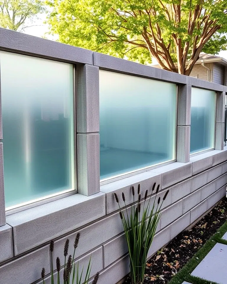 concrete block fence with glass inserts