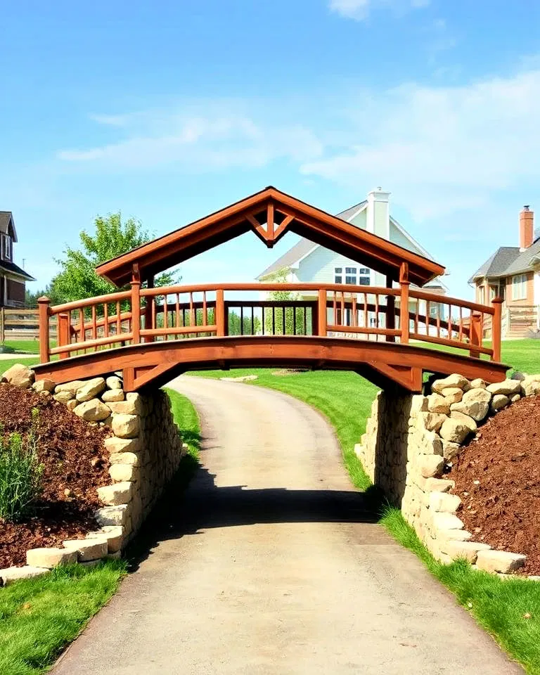 wooden bridge overlay on driveway culvert