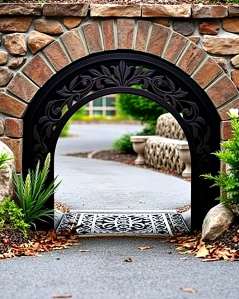 decorative metal panels on driveway culvert