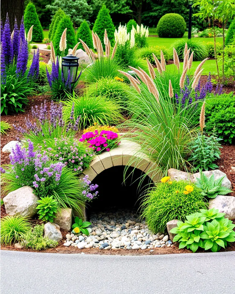 driveway culvert with native plants