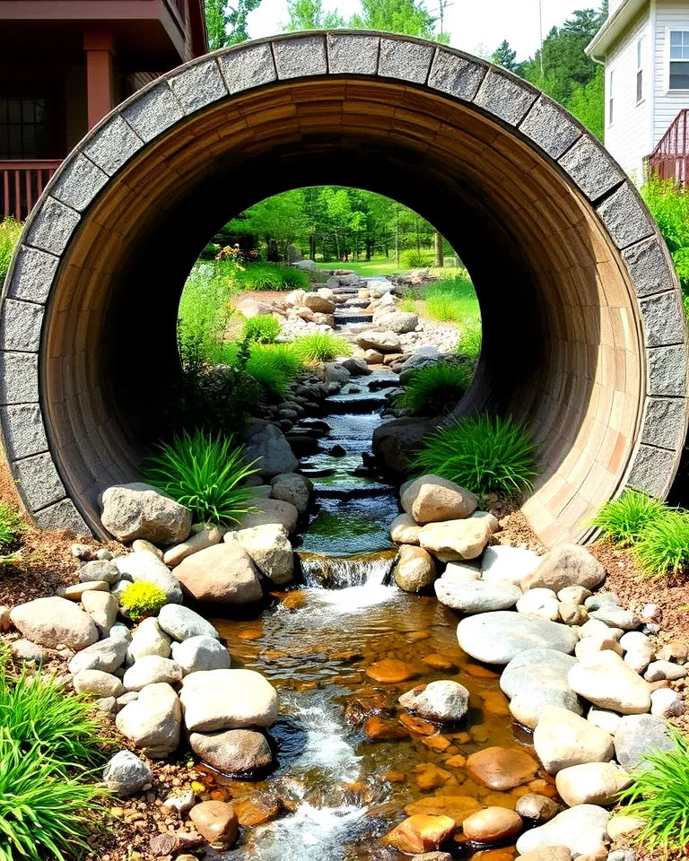 driveway culvert with water feature