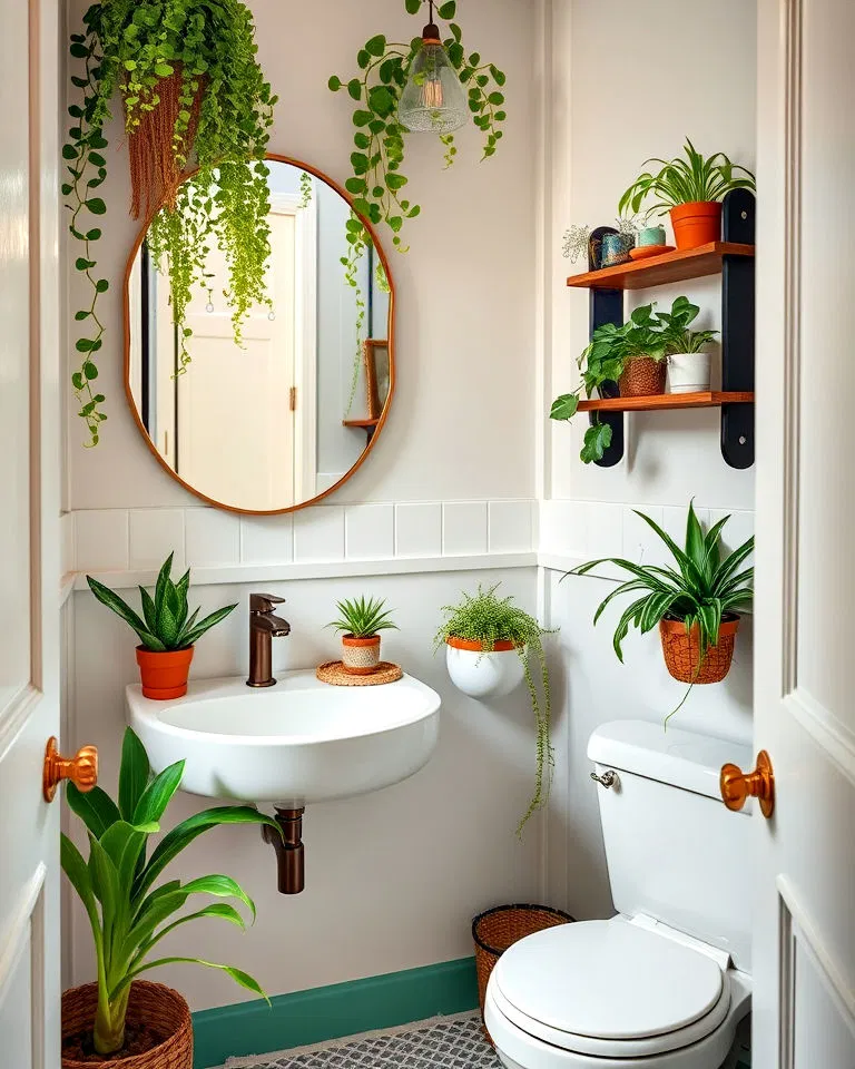 compact greenery eclectic powder room compact greenery eclectic powder room
