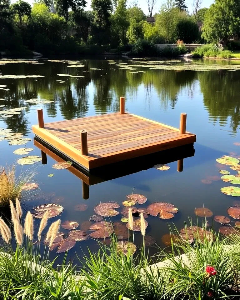 Floating dock on a large pond
