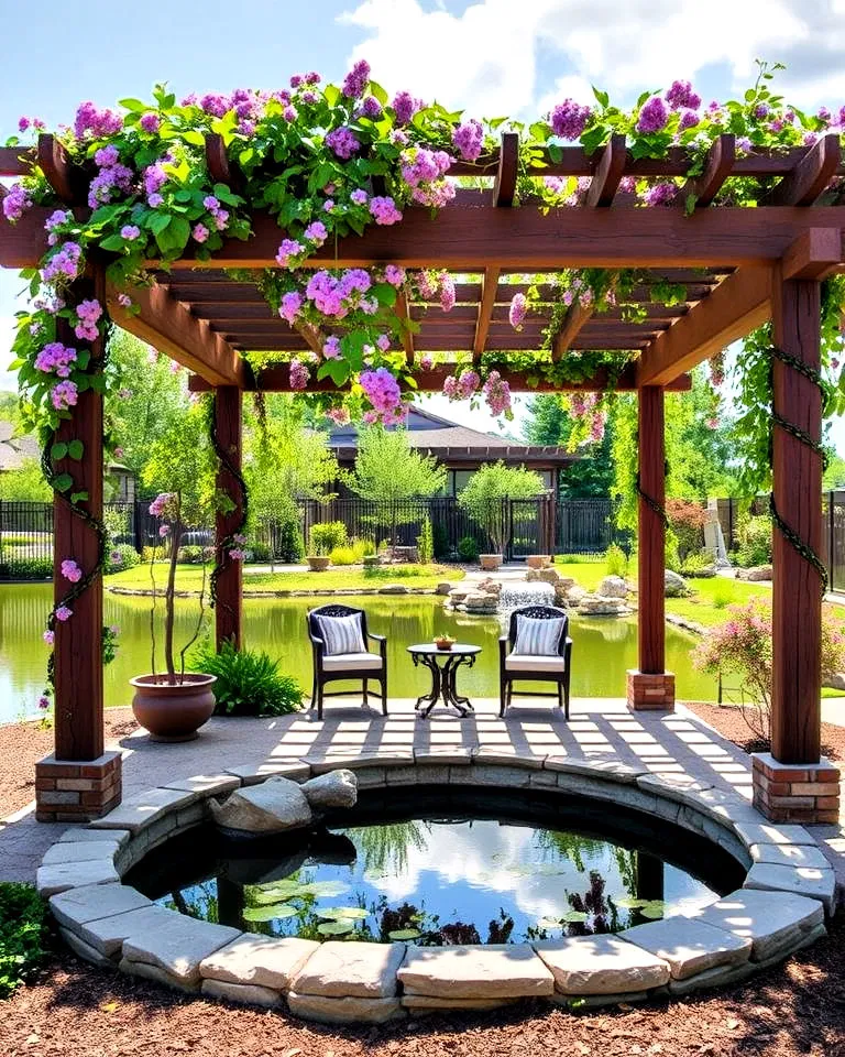 Pergola overlooking a pond