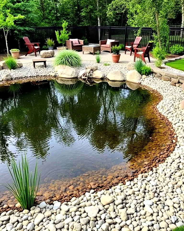 Pebble beach area by a pond