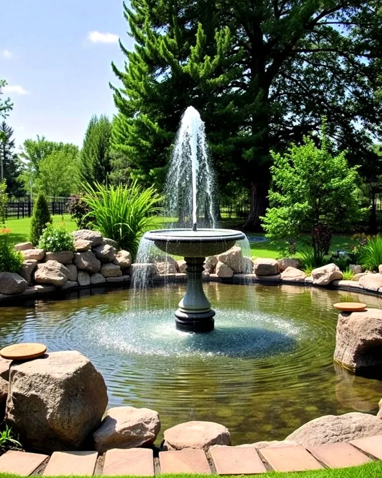 Fountain in a large pond