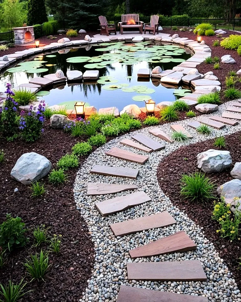 Winding pathway around a pond