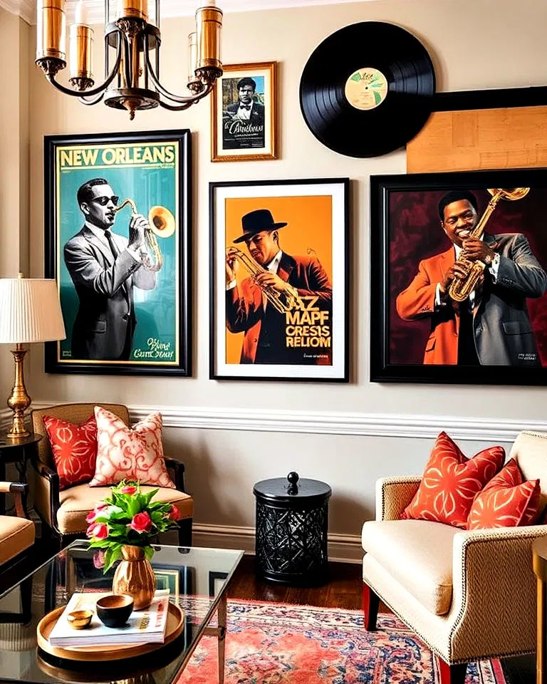Jazz-inspired wall art reflecting New Orleans culture