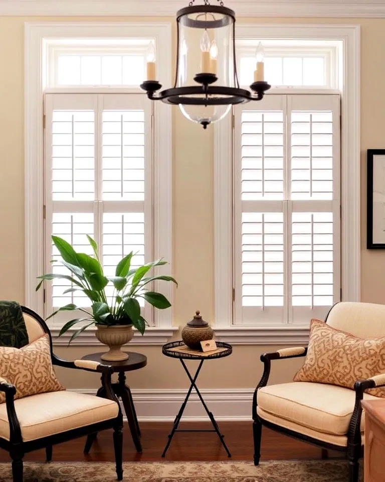 Plantation shutters in New Orleans style interior