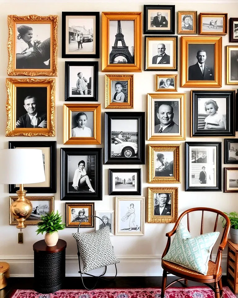 Gallery walls with diverse frames in New Orleans style interiors