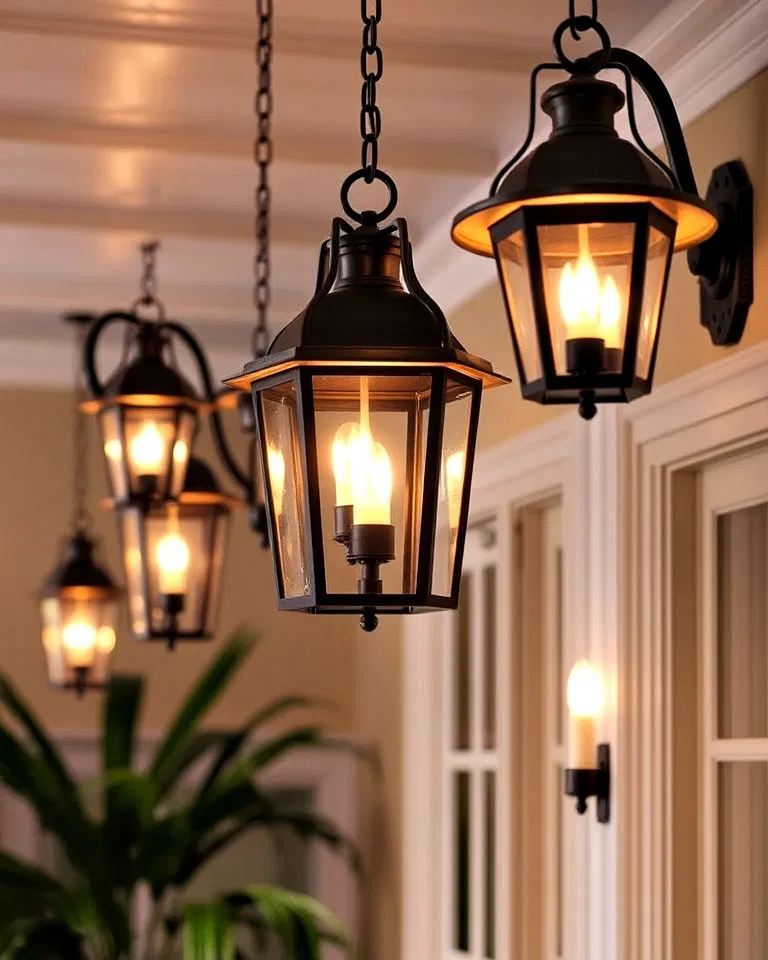 Gas lanterns and lantern-style lighting in New Orleans interiors