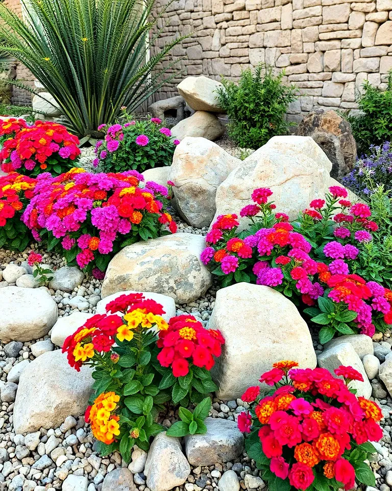 lantana planted in a rock garden