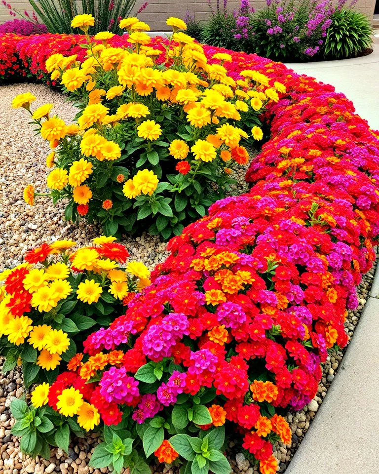 front yard with colorful lantana edging