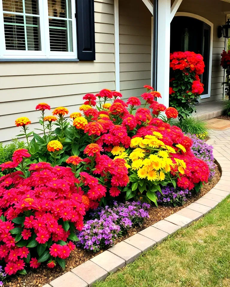 mixed flower beds with lantana
