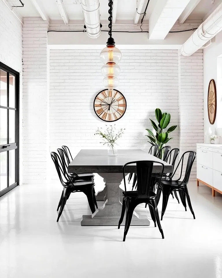 Industrial chic white dining room