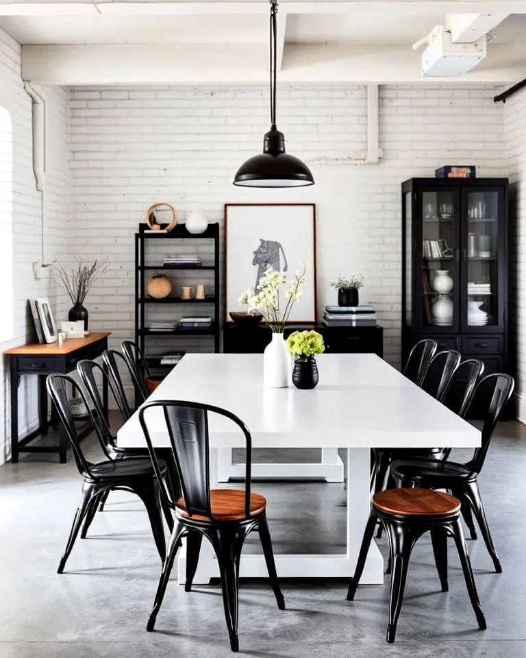 Industrial white contrast dining room