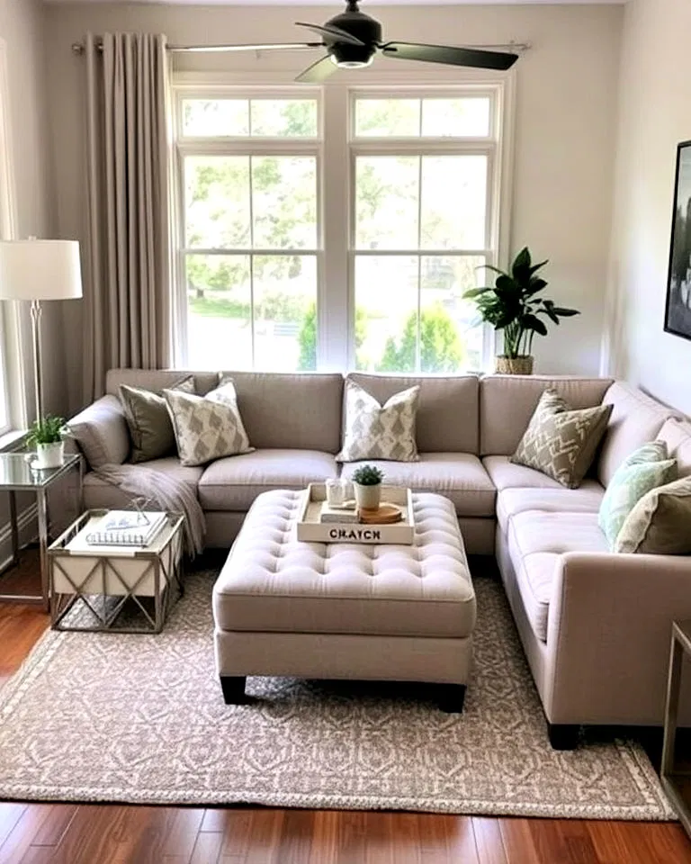 Sectional sofa paired with an ottoman serving as a coffee table