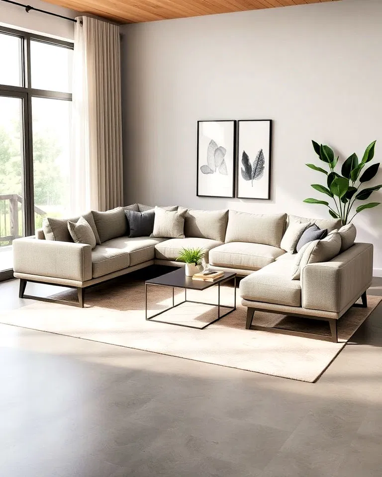 Low-profile sectional sofa in a modern small living room