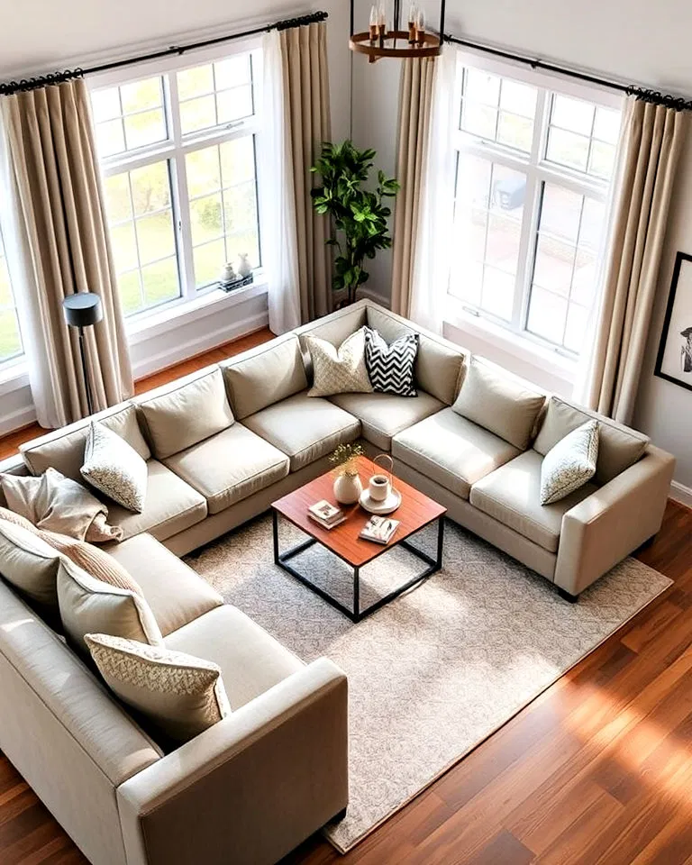 Sectional sofa with coffee table positioned to the side