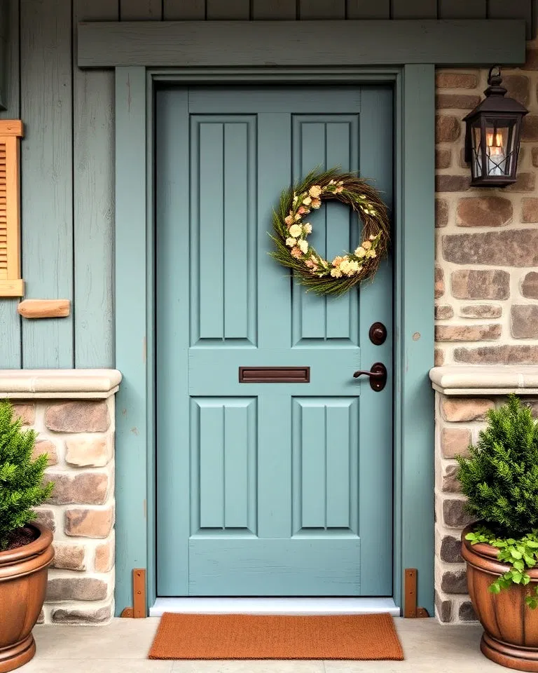 rustic teal front door