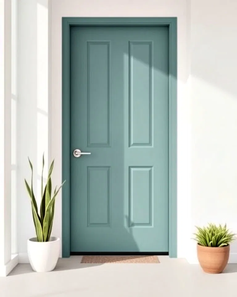 muted teal minimalist front door
