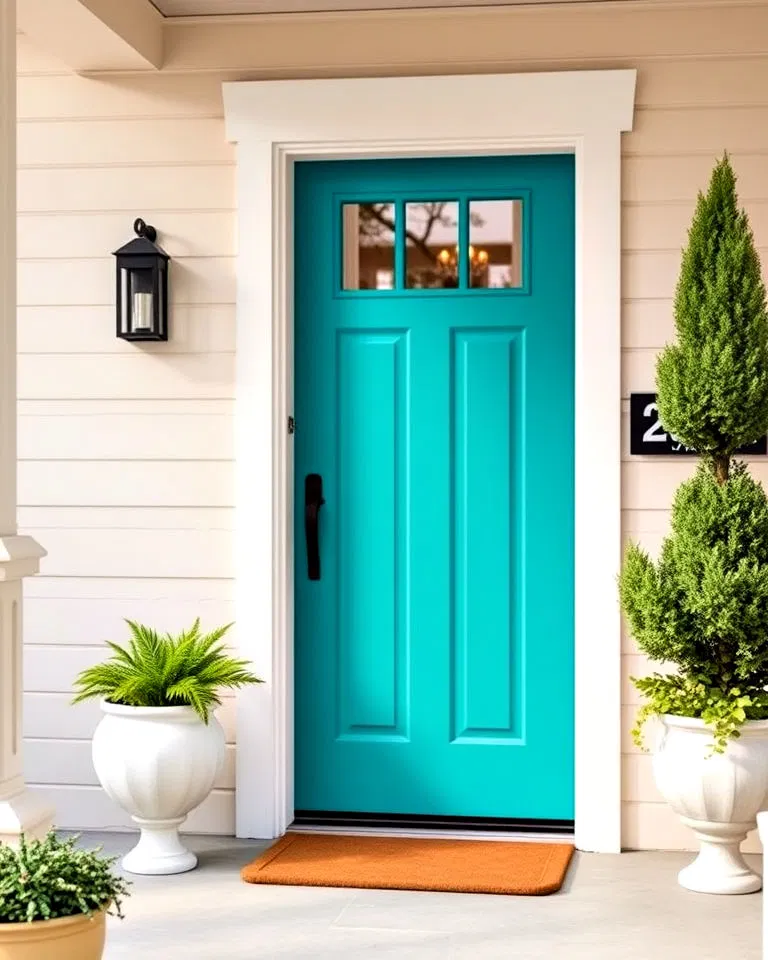 vibrant teal front door