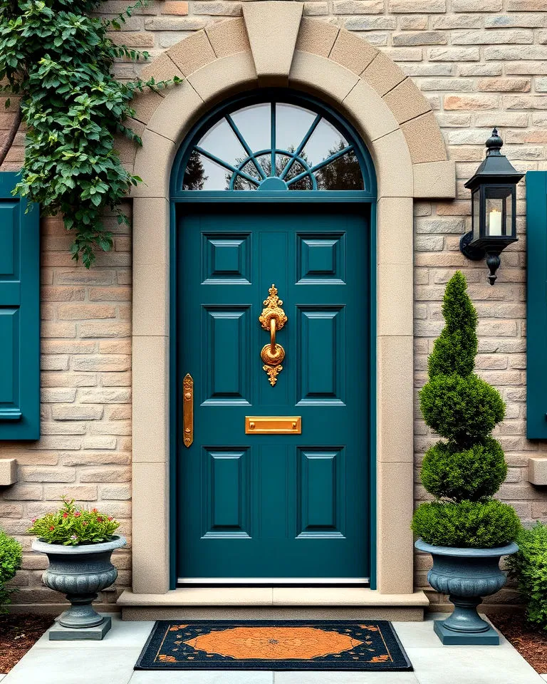 teal and gray front door