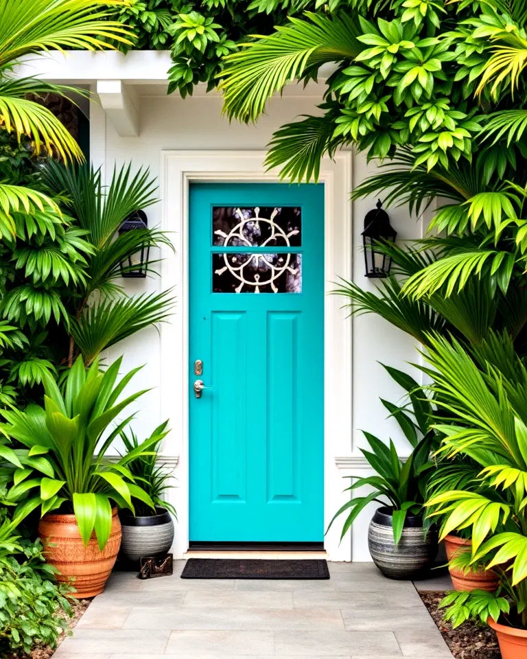 tropical teal front door