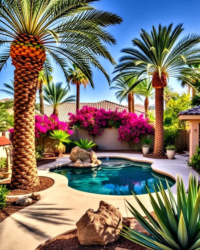 Palm trees adding tropical vibe to backyard