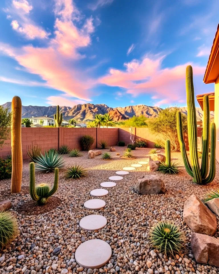 Water-wise xeriscaping in a desert backyard
