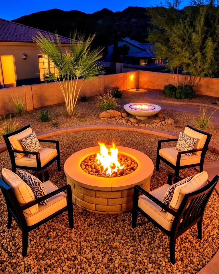 Outdoor fire pit surrounded by seating