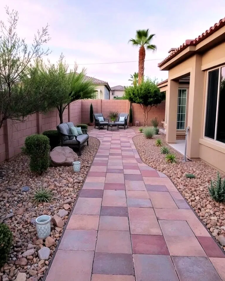 Paver stone walkway in backyard