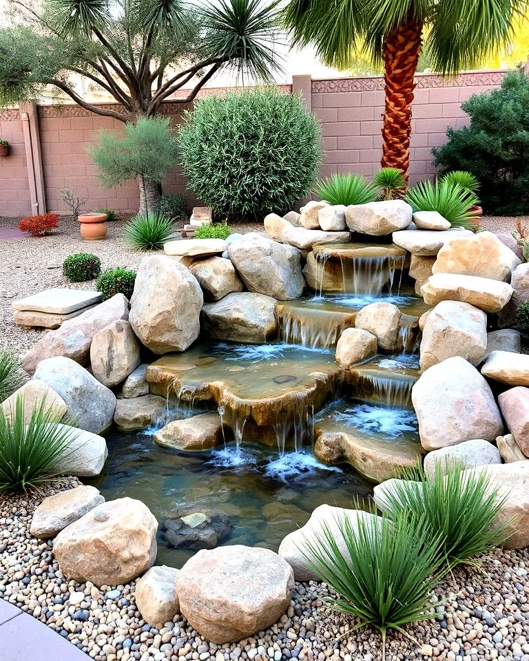 Outdoor water fountain in backyard