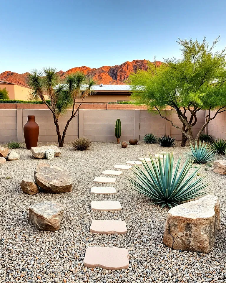 Minimalist Zen garden in backyard
