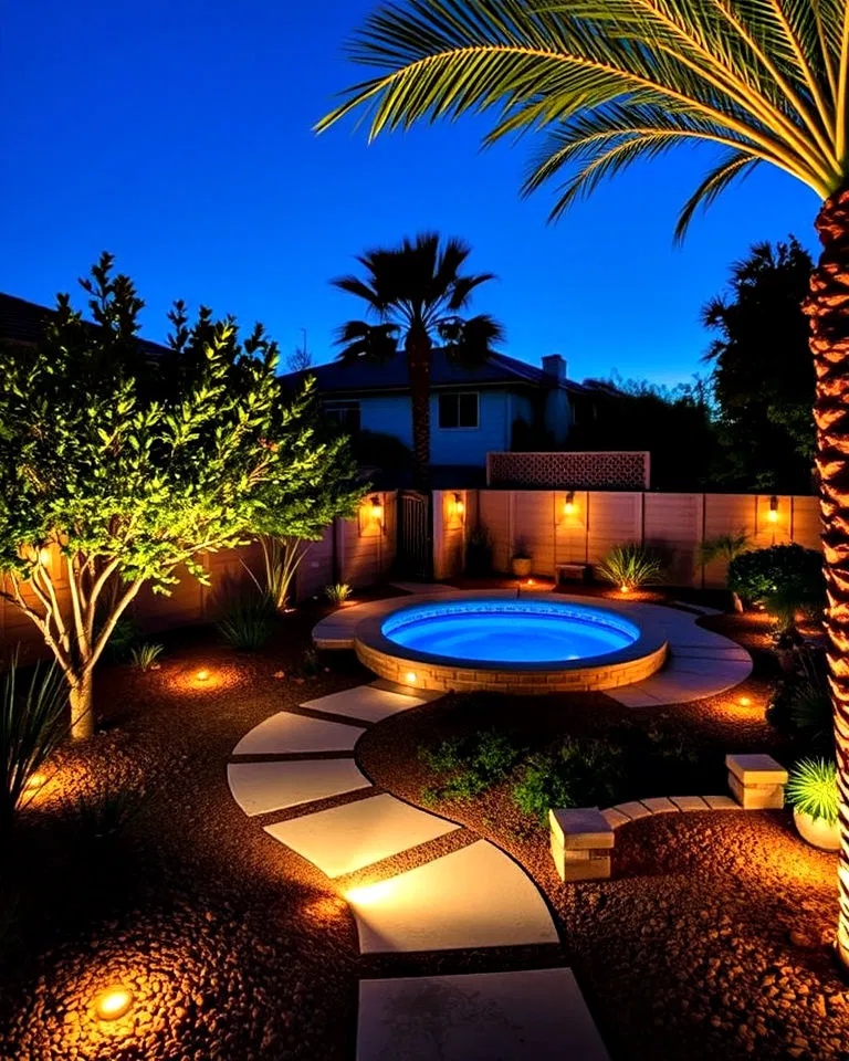 LED landscape lighting in backyard
