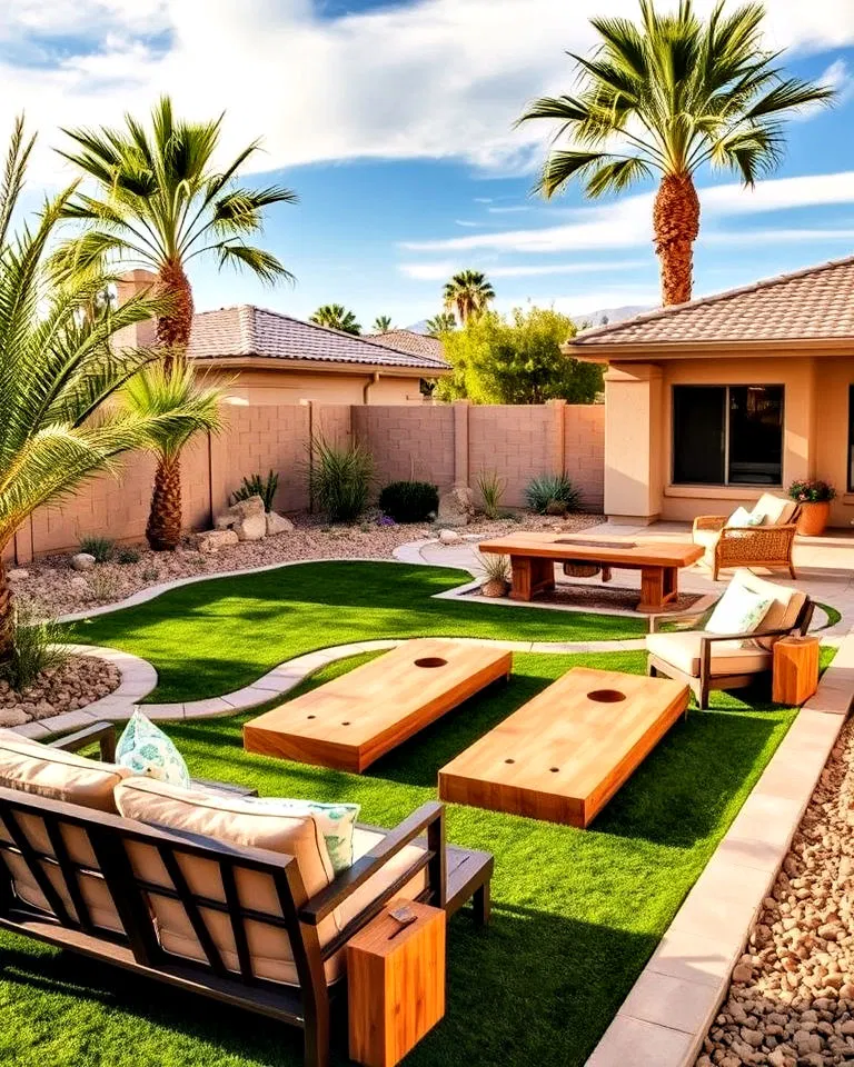 Outdoor entertainment zone with seating and games