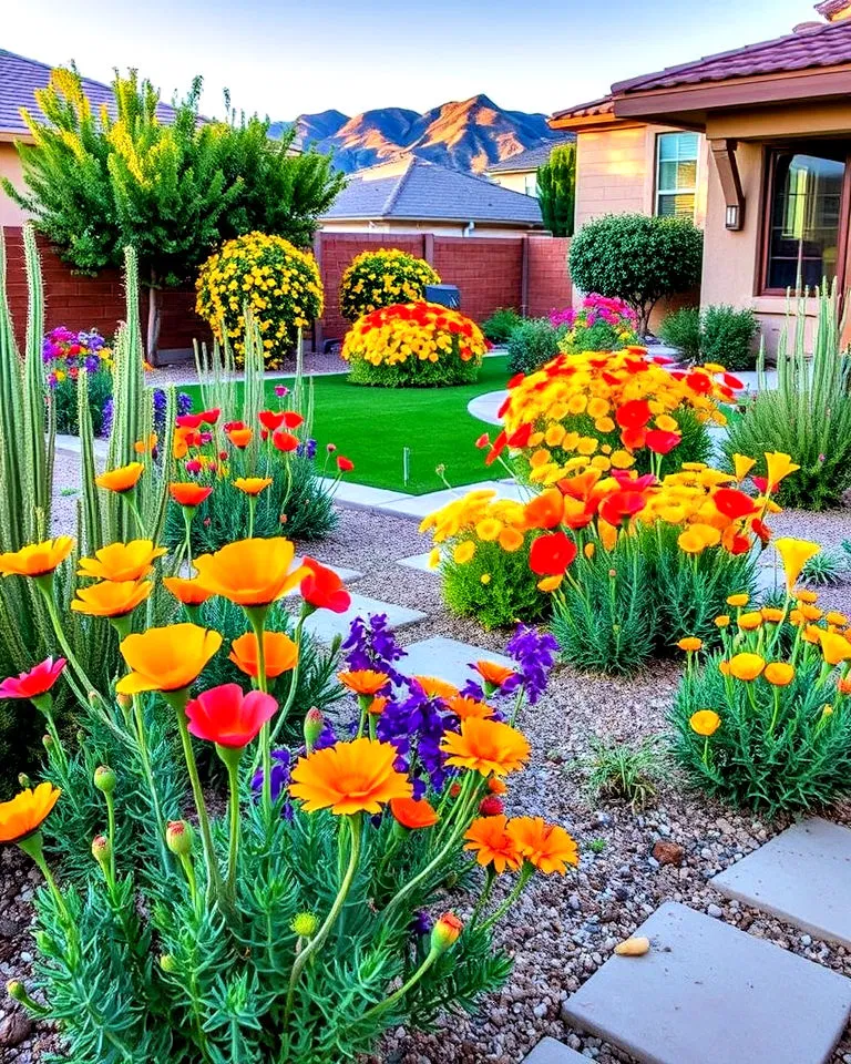 Desert wildflower garden in backyard