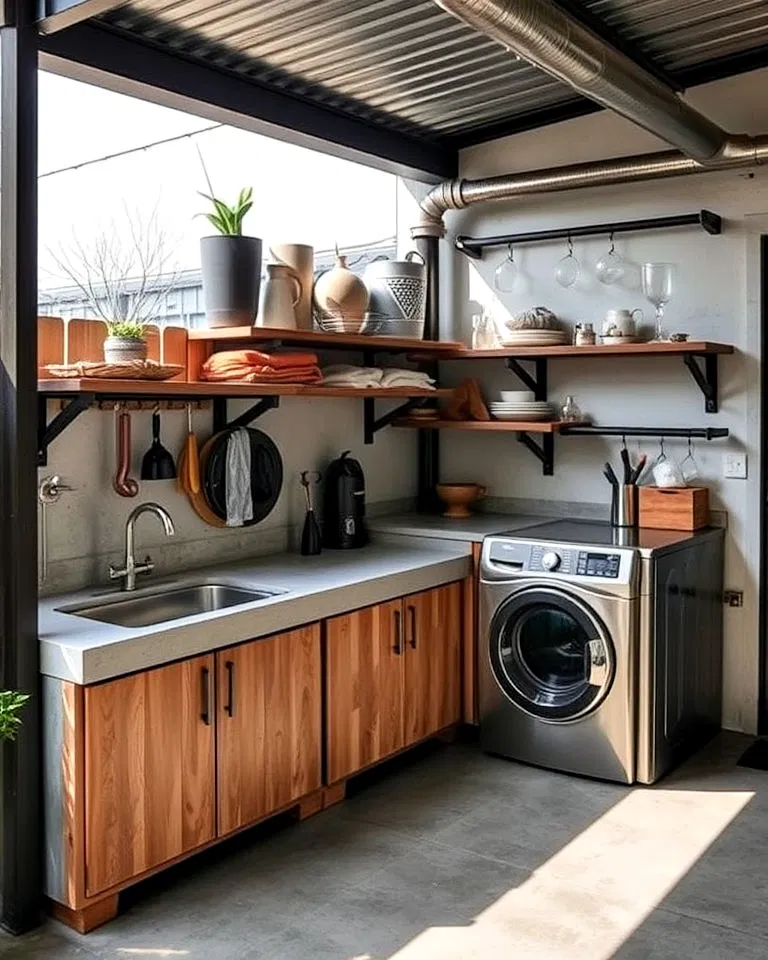 modern industrial style outdoor laundry