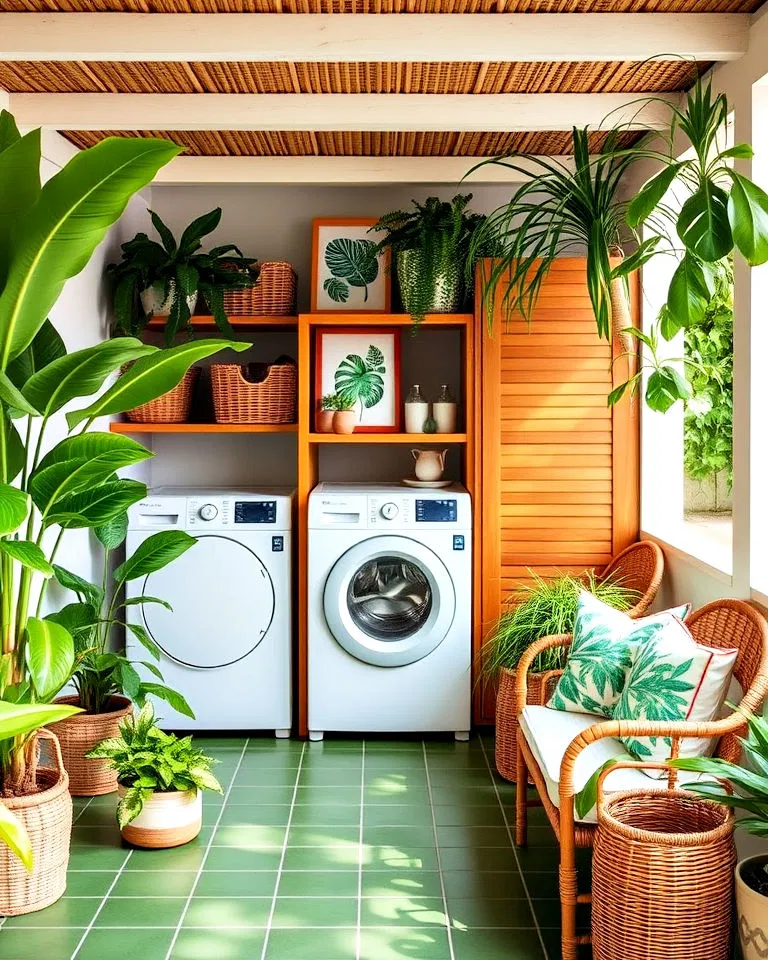 outdoor tropical laundry nook