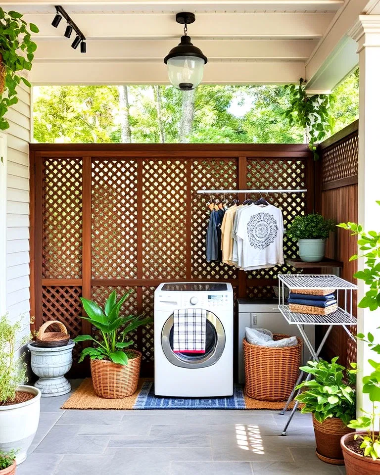outdoor laundry with privacy screens