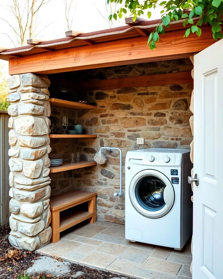 rustic stone enclosed laundry space