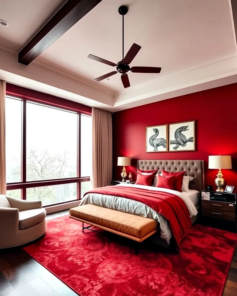 red bedroom feature wall