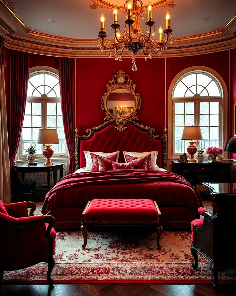 red and gold bedroom decor
