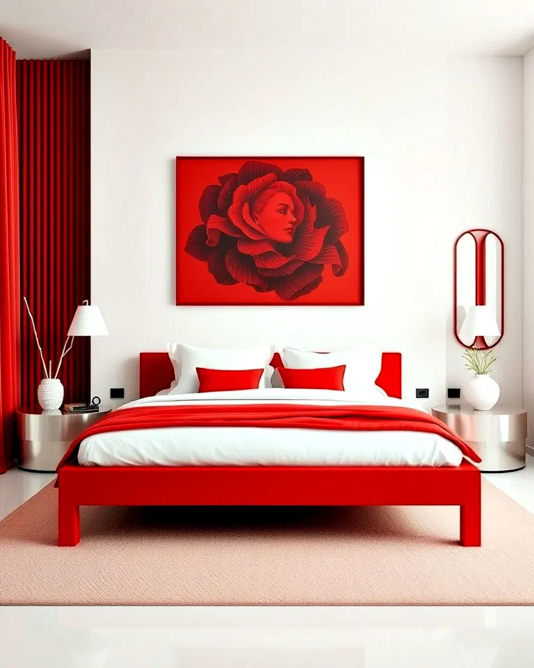 red and white minimalist bedroom
